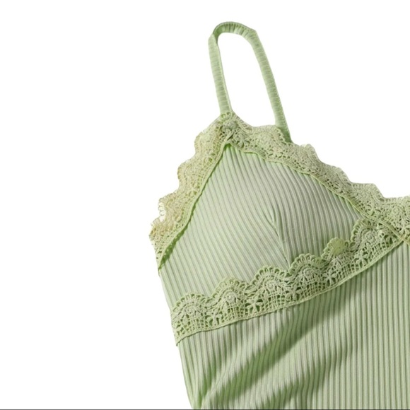 Sage Green Contrast Lace Drawstring Summer Dress - Picture 4 of 4